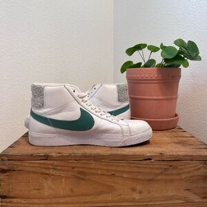 Nike White and Green High-Top Sneakers